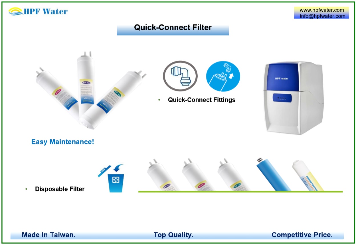 Compact RO All food grade material Disposable Filter Cartridge for water purifier, Quick-Connect cartridge made in Taiwan